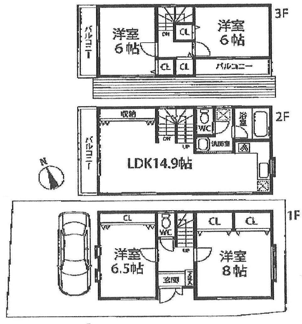 Floor plan. 22,800,000 yen, 4LDK, Land area 82.68 sq m , Overlook the Akashi Kaikyo Bridge is from the third floor in storage there and easy-to-use specifications in the building area 104.47 sq m 14.9 Pledge of LDK center and the floor plan each room 6 quires more. 