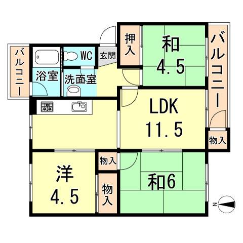 Floor plan. 3LDK, Price 7.9 million yen, Occupied area 60.56 sq m , Balcony area 5 sq m