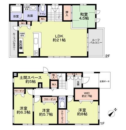 Floor plan. 22.5 million yen, 4LDK + S (storeroom), Land area 145.75 sq m , Building area 124.5 sq m