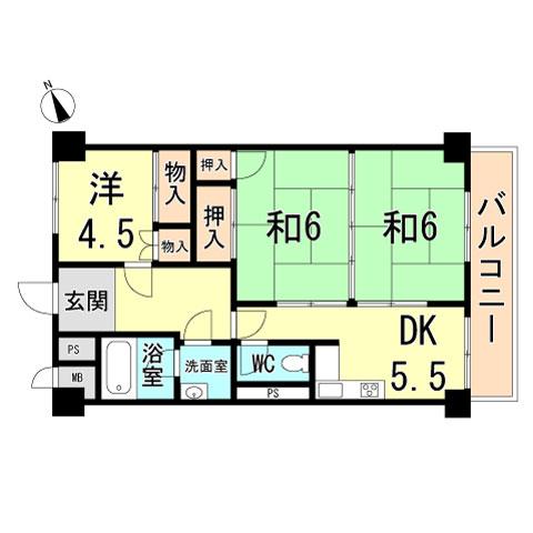 Floor plan. 3DK, Price 5.5 million yen, Footprint 55.8 sq m , Balcony area 5.87 sq m