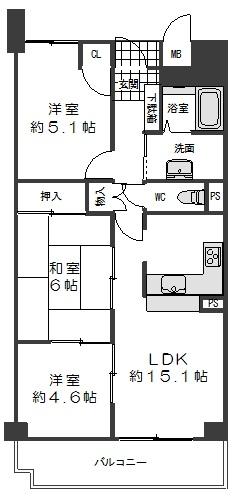 Floor plan. 3LDK, Price 10.8 million yen, Occupied area 62.88 sq m , Balcony area 8.45 sq m