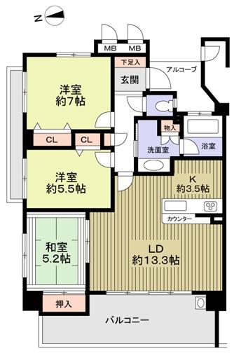 Floor plan. 3LDK, Price 27,800,000 yen, Occupied area 75.01 sq m , Balcony area 12.85 sq m