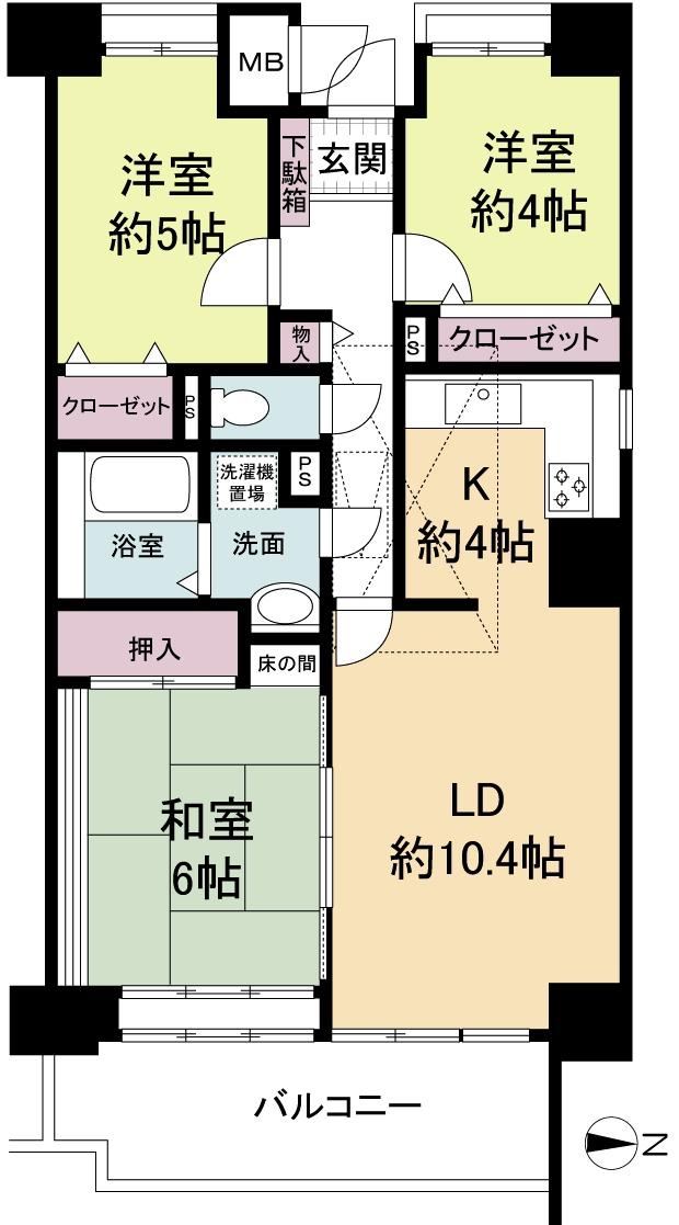 Floor plan. 3LDK, Price 25,800,000 yen, Occupied area 73.39 sq m , Balcony area 9 sq m