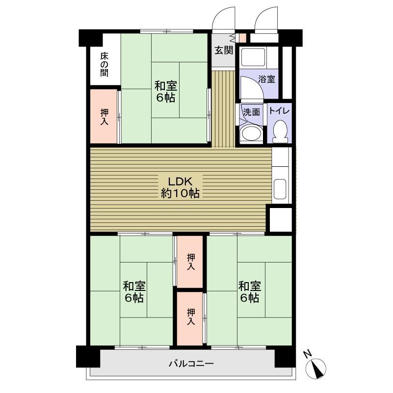 Floor plan. 3LDK, Price 4.4 million yen, Occupied area 59.45 sq m , Balcony area 6 sq m