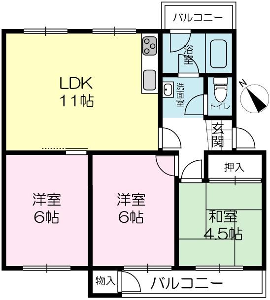 Floor plan. 3LDK, Price 6.8 million yen, Occupied area 57.34 sq m , Balcony area 5 sq m
