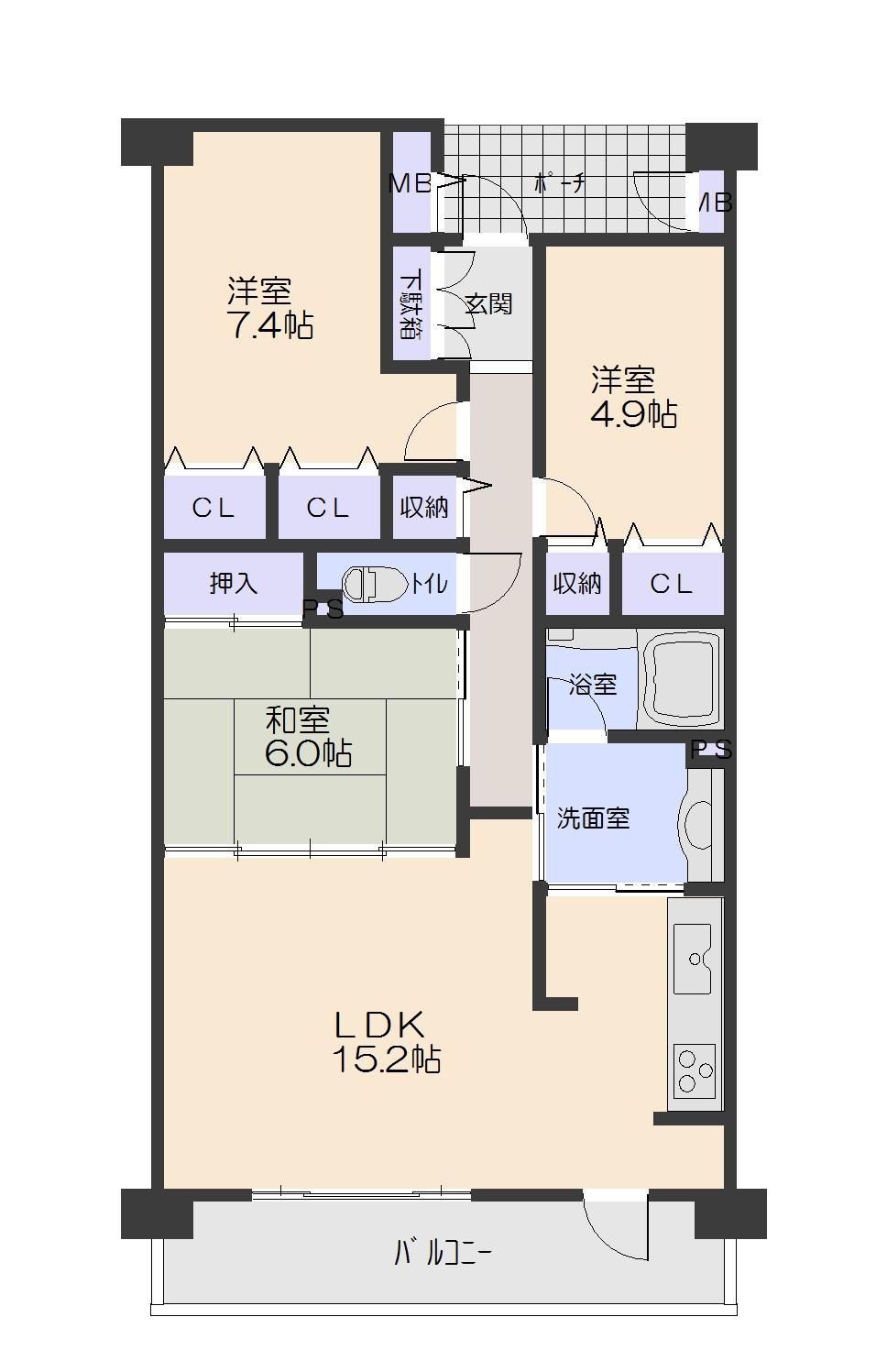 Floor plan. 3LDK, Price 17.8 million yen, Footprint 76.6 sq m , Balcony area 13.6 sq m