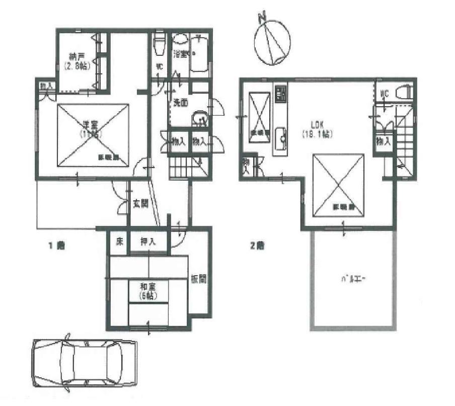 Floor plan. 28.8 million yen, 2LDK + S (storeroom), Land area 157.72 sq m , Building area 100.98 sq m 18.1 Pledge of living