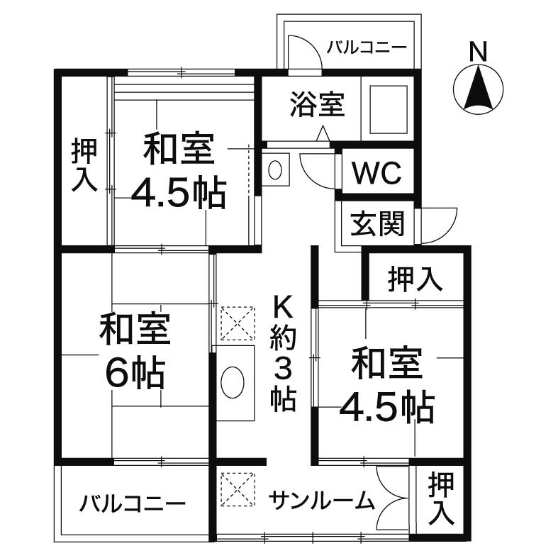 Floor plan. 3DK, Price 1.5 million yen, Occupied area 46.56 sq m , Balcony area 4.96 sq m