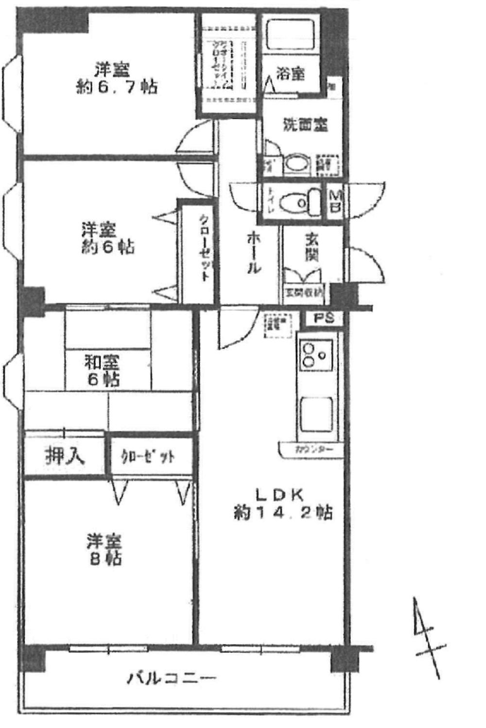Floor plan. 4LDK, Price 13.8 million yen, Occupied area 89.08 sq m , There is a balcony area 10.2 sq m 89 sq m as well, It is south-facing 4LDK secured considerable leeway. Also enhance storage space, Beautifully by the full renovation, It was reborn in functionality rich.