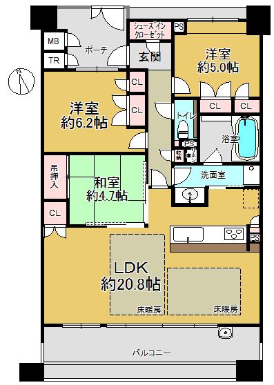 Floor plan. 3LDK, Price 27,800,000 yen, Occupied area 83.71 sq m , Balcony area 16.8 sq m