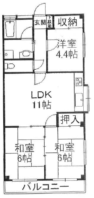 Floor plan. 3LDK, Price 5.8 million yen, Occupied area 58.39 sq m , Charm each week of the balcony area 5.4 sq m square room