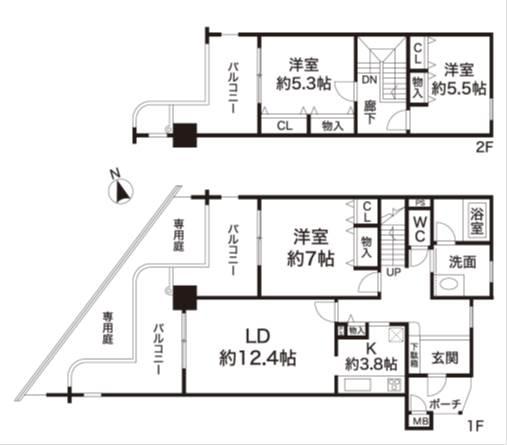 Floor plan. 3LDK, Price 25,800,000 yen, Occupied area 94.04 sq m , Balcony area 30.12 sq m