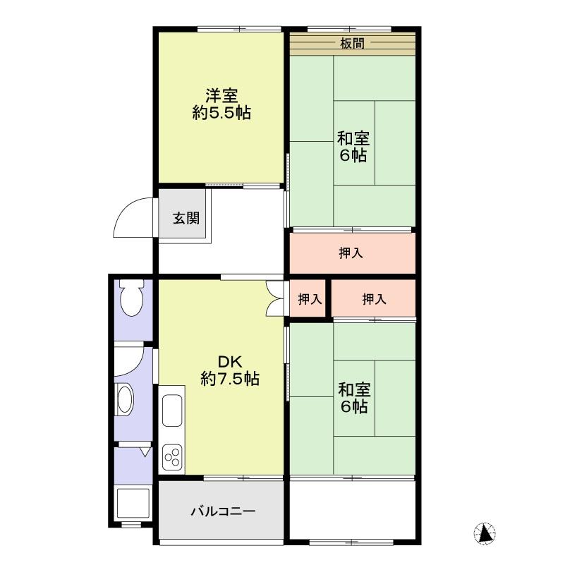 Floor plan. 3DK, Price 2.5 million yen, Occupied area 63.01 sq m , Balcony area 4 sq m