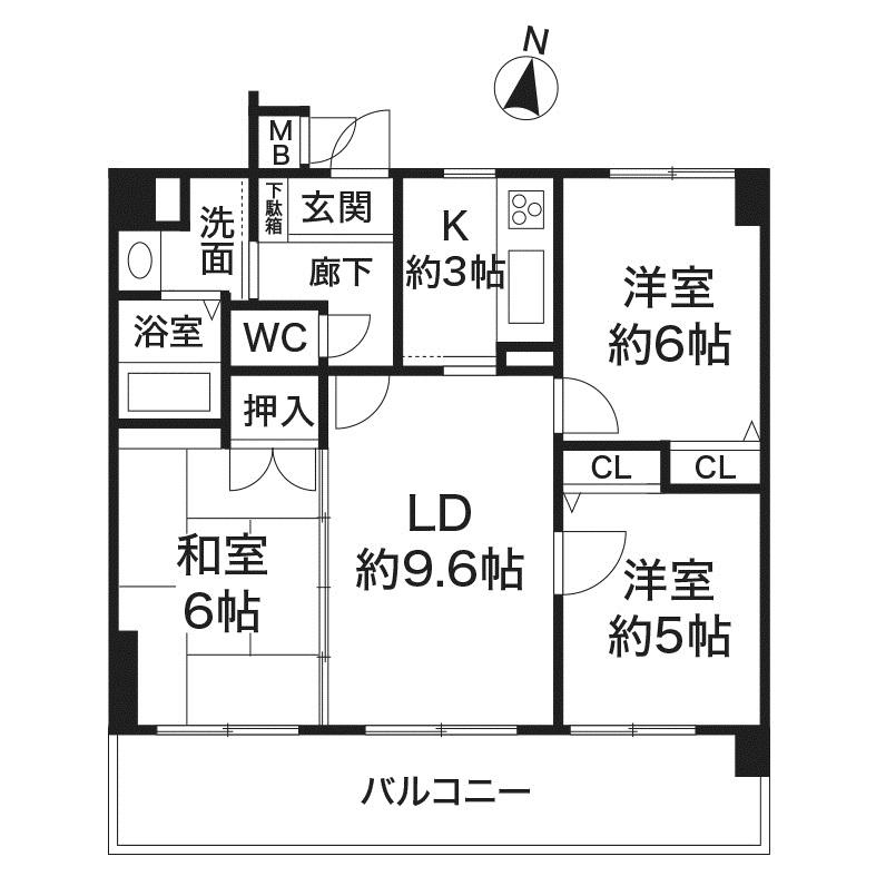 Floor plan. 3LDK, Price 17.8 million yen, Occupied area 61.99 sq m , And I had to face three rooms on the balcony area 15.21 sq m south face is bright nice room