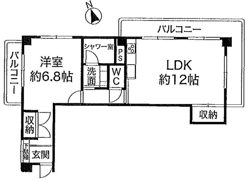 Floor plan. 1LDK, Price 7.8 million yen, Occupied area 45.72 sq m , Balcony area 12.15 sq m