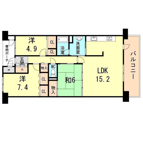 Floor plan. 3LDK, Price 17.8 million yen, Footprint 76.6 sq m , Balcony area 13.6 sq m