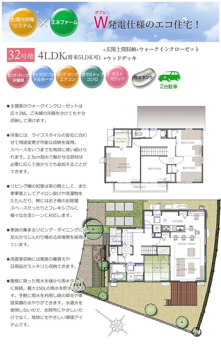 Floor plan.  [No. 32 place] So we have drawn on the basis of the Plan view] drawings, Plan and the outer structure ・ Planting, such as might actually differ slightly from.  Also, It is such as furniture not included in the price. 