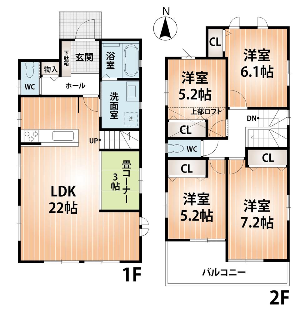 Floor plan. (A No. land), Price 30,800,000 yen, 4LDK, Land area 173.76 sq m , Building area 105.16 sq m