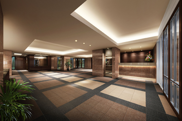 Shared facilities.  [Entrance hall] As if the hotel, Adopt a concierge service to fine support the day-to-day lives of residents. 365 days, To everything from mundane things like cleaning of intercession, Us to respond to a variety of order (Rendering)