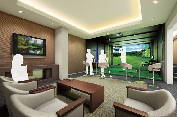 <Hyogo Prefecture, first adopted ※ A large screen of> 150 inches, Golf simulator that you can experience the famous courses and popular course round at home and abroad (Rendering. Usage fee undecided) ※ In the performance of the golf simulator manufacturer <GOLFZON Japan (Ltd.)>, first adopted in the new condominiums in Hyogo prefecture (2013 of November)