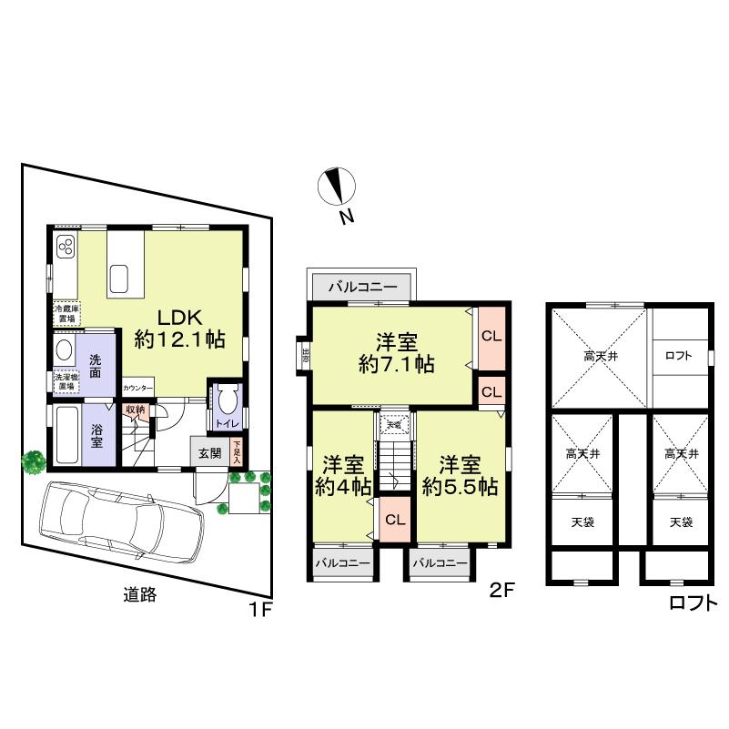 Floor plan. 22.5 million yen, 3LDK, Land area 65.58 sq m , Building area 68.7 sq m
