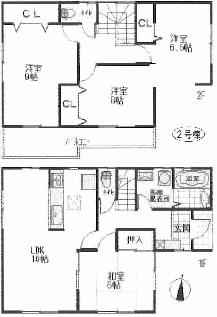 Floor plan. (Building 2), Price 34,800,000 yen, 4LDK, Land area 127.46 sq m , Building area 104.33 sq m