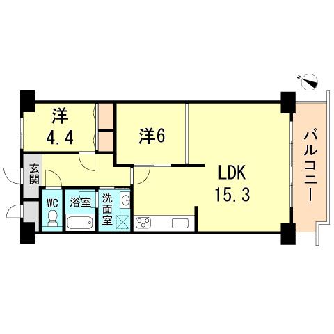 Floor plan. 2LDK, Price 9.2 million yen, Footprint 61.6 sq m , Balcony area 7.7 sq m