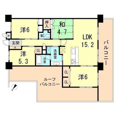 Floor plan. 4LDK, Price 36,600,000 yen, Occupied area 84.47 sq m , Balcony area 18.63 sq m
