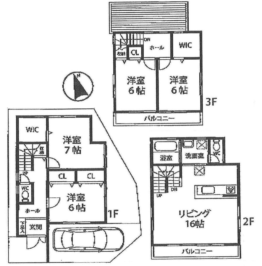 Floor plan. 25,800,000 yen, 4LDK + 2S (storeroom), Land area 76.63 sq m , There a lot of storage space walk-in closet in two places in the building area 107.64 sq m 16 quires of LDK center and the floor plan each room 6 quires more.