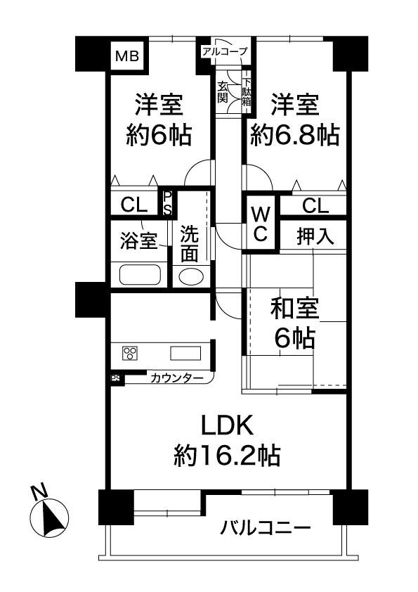 Floor plan. 3LDK, Price 11.8 million yen, Occupied area 74.88 sq m , Balcony area 10.45 sq m top floor ・ South-facing 3LDK