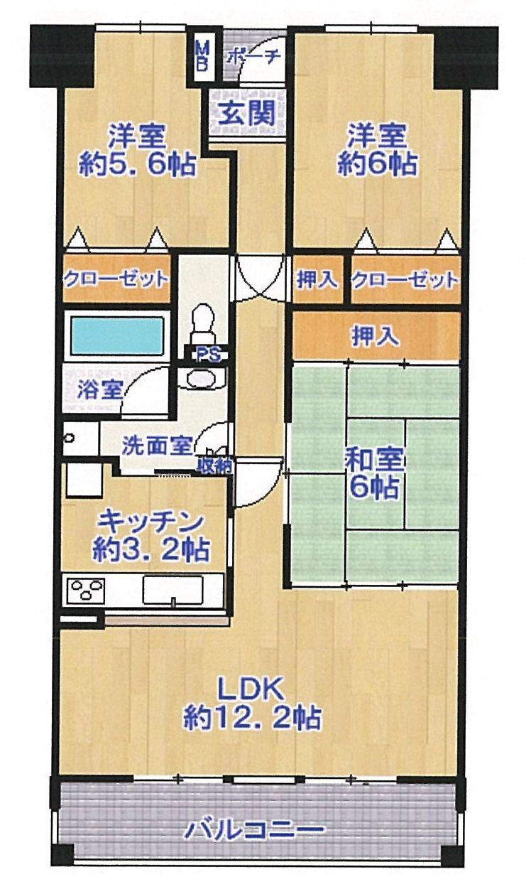 Floor plan. 3LDK, Price 17.5 million yen, Occupied area 73.19 sq m , Balcony area 11.65 sq m