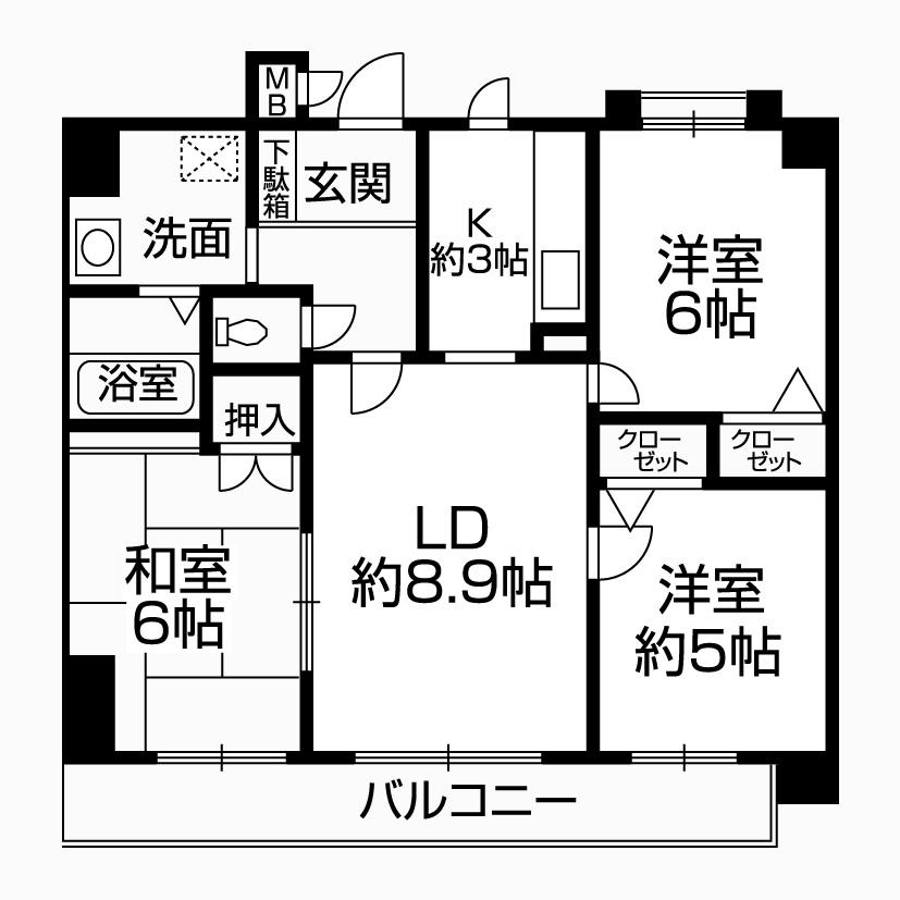 Floor plan. 3LDK, Price 17.8 million yen, Occupied area 61.99 sq m , Interior excellent level in the balcony area 15.21 sq m indoor part renovation completed There is housed in each room