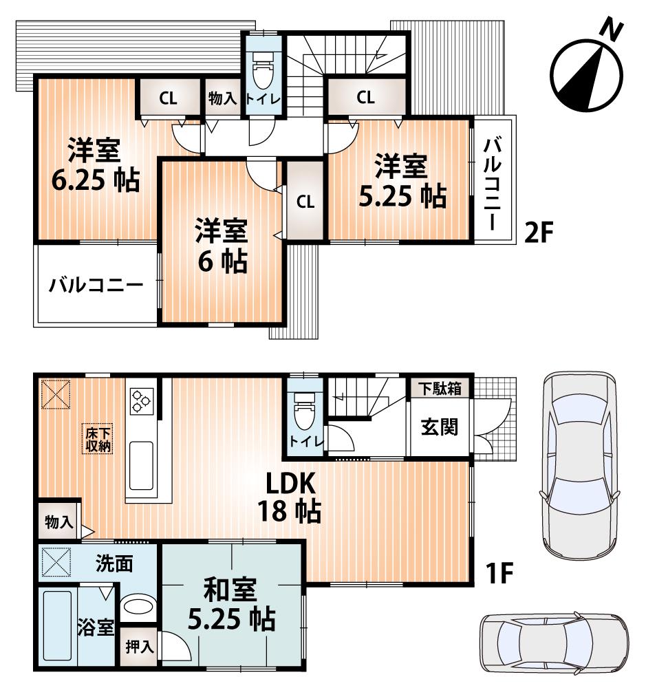 Floor plan. (No. 1 point), Price 26,300,000 yen, 4LDK, Land area 107.27 sq m , Building area 93.72 sq m