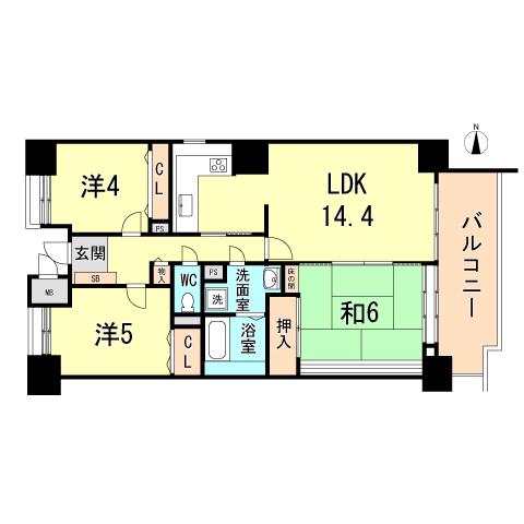 Floor plan. 3LDK, Price 25,800,000 yen, Occupied area 73.39 sq m , Balcony area 9 sq m