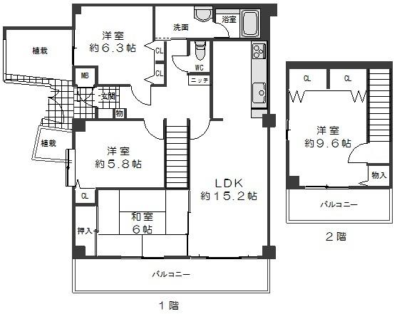 Floor plan. 4LDK, Price 16.8 million yen, Footprint 102.63 sq m , Balcony area 17.08 sq m