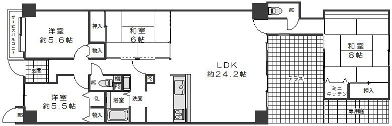 Floor plan. 4LDK, Price 20.8 million yen, The area occupied 109.5 sq m , Balcony area 0.96 sq m