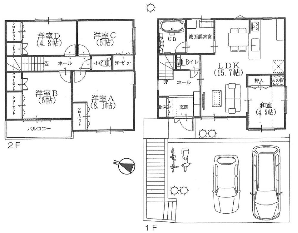 Floor plan. (B No. land), Price 30,800,000 yen, 5LDK, Land area 128.42 sq m , Building area 106.78 sq m