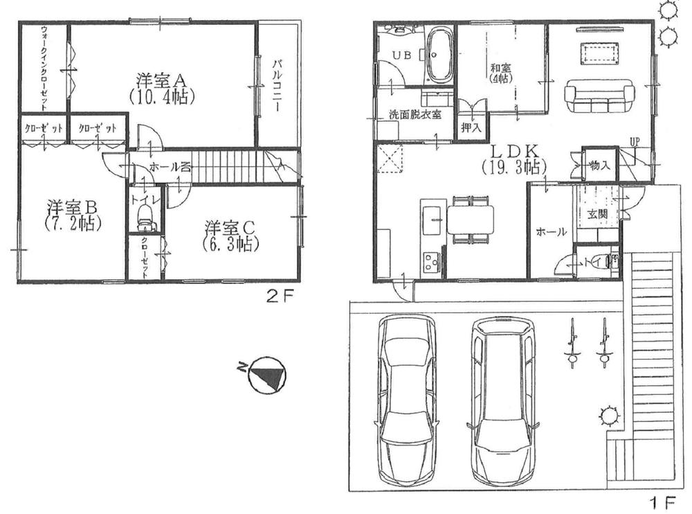 Floor plan. (C No. land), Price 32,800,000 yen, 4LDK, Land area 128.42 sq m , Building area 106.41 sq m