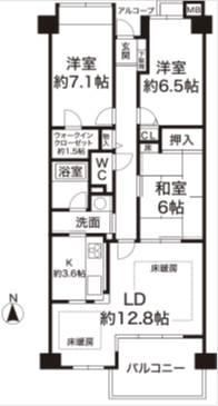 Floor plan. 3LDK, Price 24,800,000 yen, Occupied area 80.63 sq m , Balcony area 9.01 sq m
