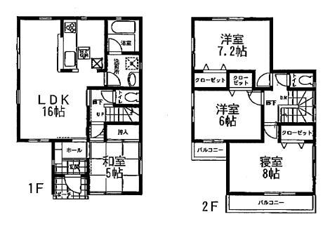 Floor plan. 19,800,000 yen, 4LDK, Land area 129.55 sq m , Building area 95.17 sq m 4LDk