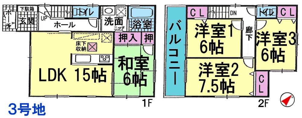 Floor plan. 16.8 million yen, 4LDK, Land area 136.27 sq m , Building area 94.77 sq m