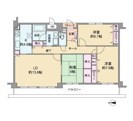 Floor plan. 3LDK, Price 26,900,000 yen, Occupied area 89.16 sq m , Balcony area 16.75 sq m floor plan