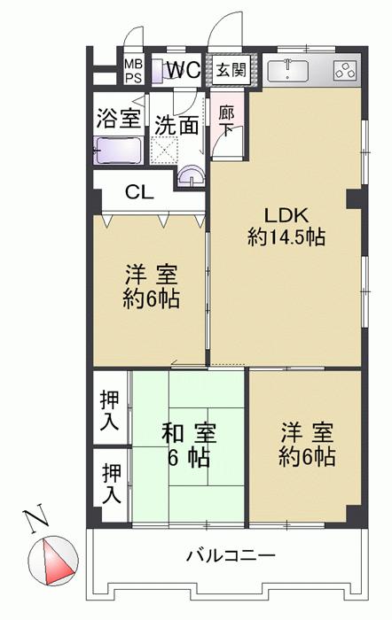 Floor plan. 3LDK, Price 13.8 million yen, Footprint 71.5 sq m , Because there is a balcony area 7.2 sq m all room 6 quires more than a southeast angle room is a bright room. Is the renovation already in a room of 2013 November