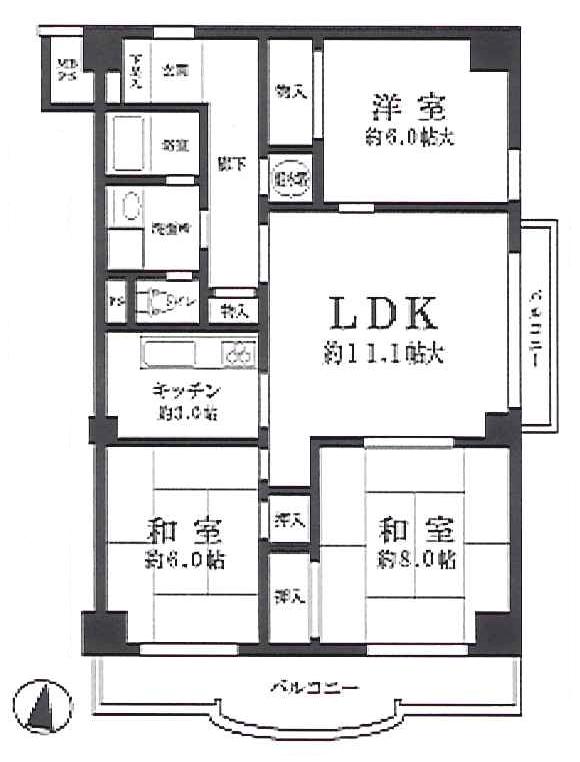 Floor plan. 3LDK, Price 13.8 million yen, Occupied area 78.51 sq m , Balcony area 10.62 sq m