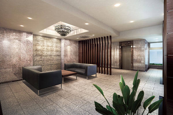 Buildings and facilities. In the entrance hall, The decorative wall to give a chic impression in the modern is located in front, Special feeling you have been directed to increase of hidden space in the back (Entrance Hall Rendering)