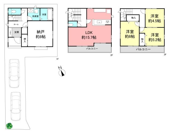 Floor plan. 41,500,000 yen, 4LDK+S, Land area 86.01 sq m , Building area 105.87 sq m Floor