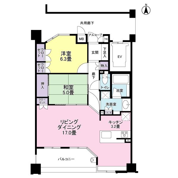 Floor plan. 2LDK, Price 32,300,000 yen, Occupied area 70.49 sq m , Balcony area 9.75 sq m