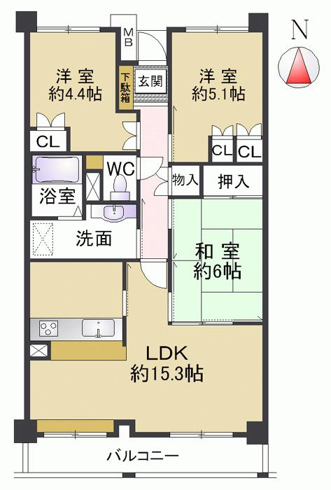 Floor plan. 3LDK, Price 42,800,000 yen, Occupied area 76.21 sq m , Balcony area 10.5 sq m