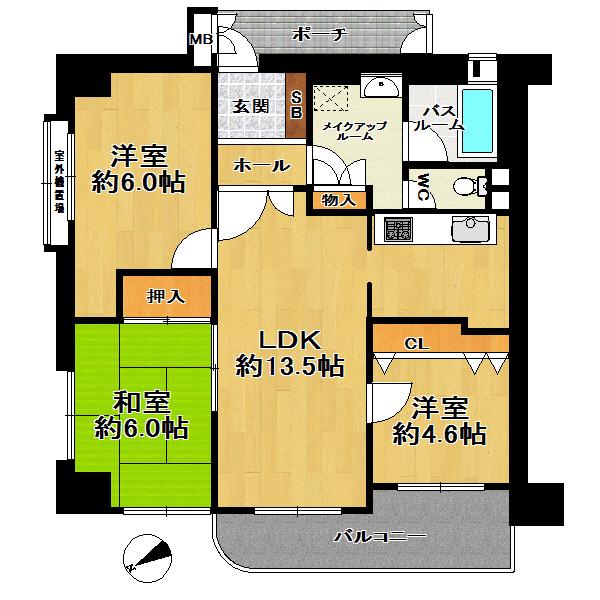 Floor plan. 3LDK, Price 15.3 million yen, Occupied area 65.77 sq m , Balcony area 6.91 sq m