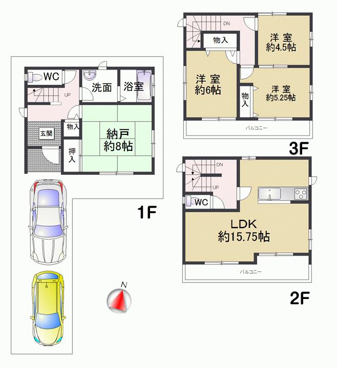 Floor plan. 41,500,000 yen, 4LDK, Land area 86.01 sq m , Building area 105.87 sq m